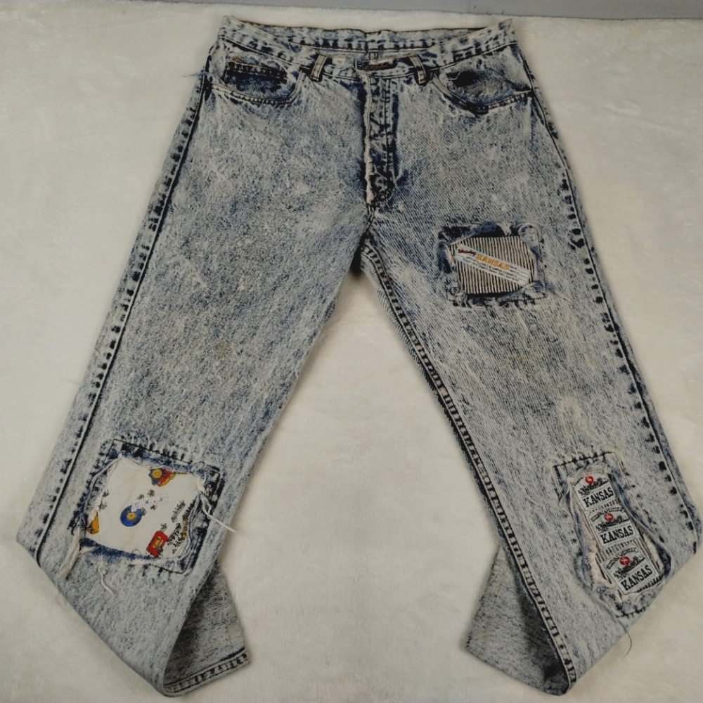 Kansas jeans sz.34 vintage acid washed patched 80s hip hop gear RARE as RARE